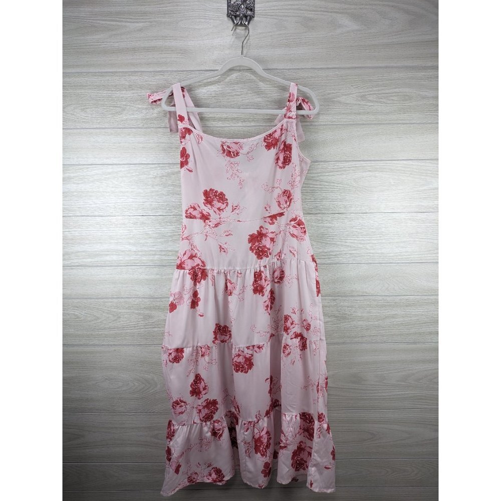 Bow Tie Strap Pink Floral Tiered Dress - Picture 6 of 7